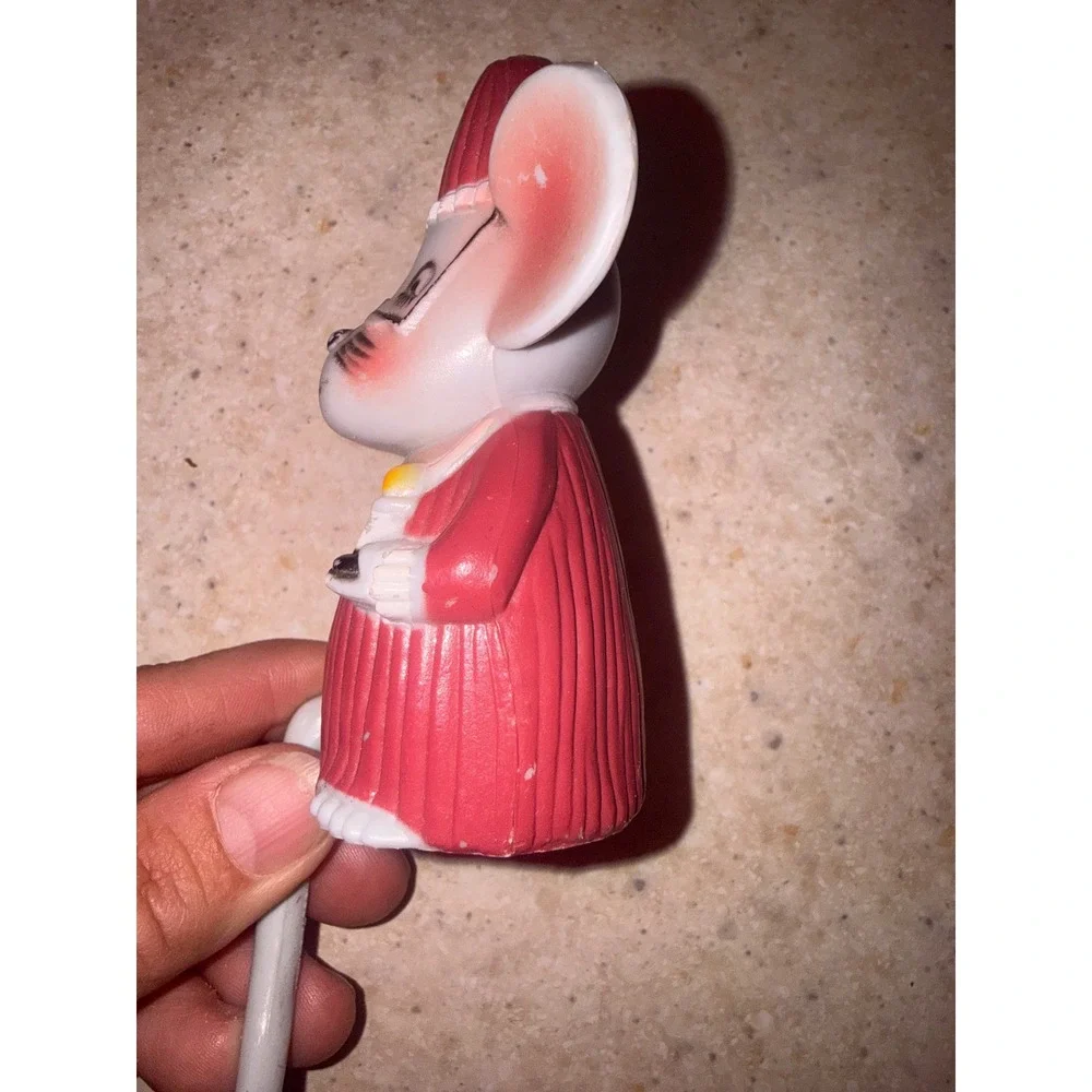 Vintage Christmas Mouse Stocking Hanger Red Nightgown Candle OS